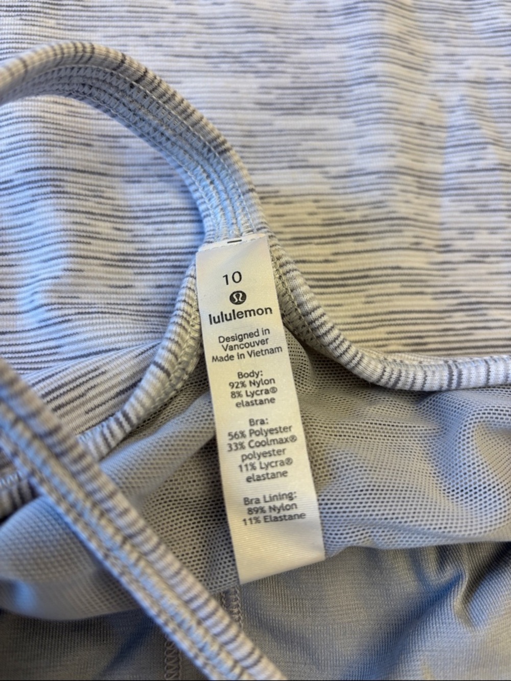 lululemon athletica Size 10 gray striped workout racerback tank built-in bra - Picture 3 of 12